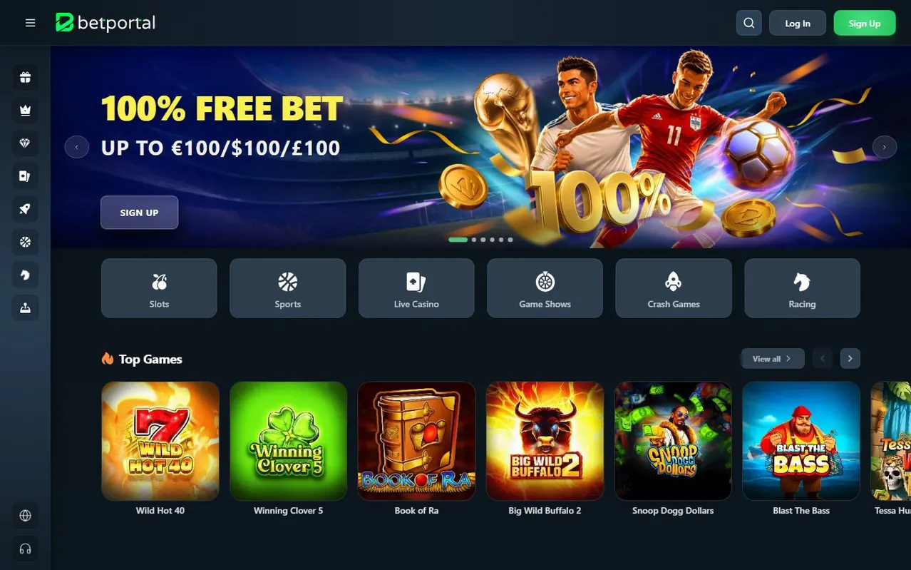 Kader 1: homepage / hero van het casino