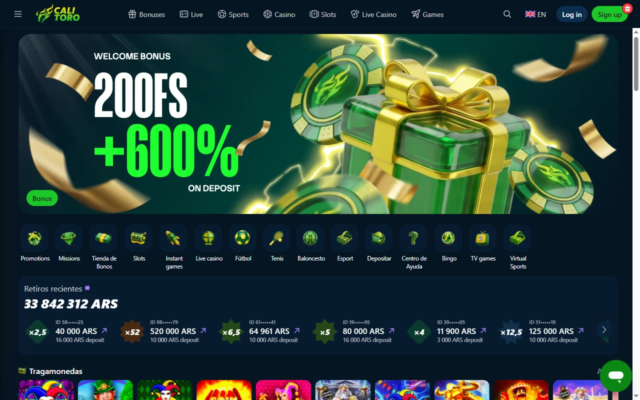 Kader 1: homepage / hero van het casino