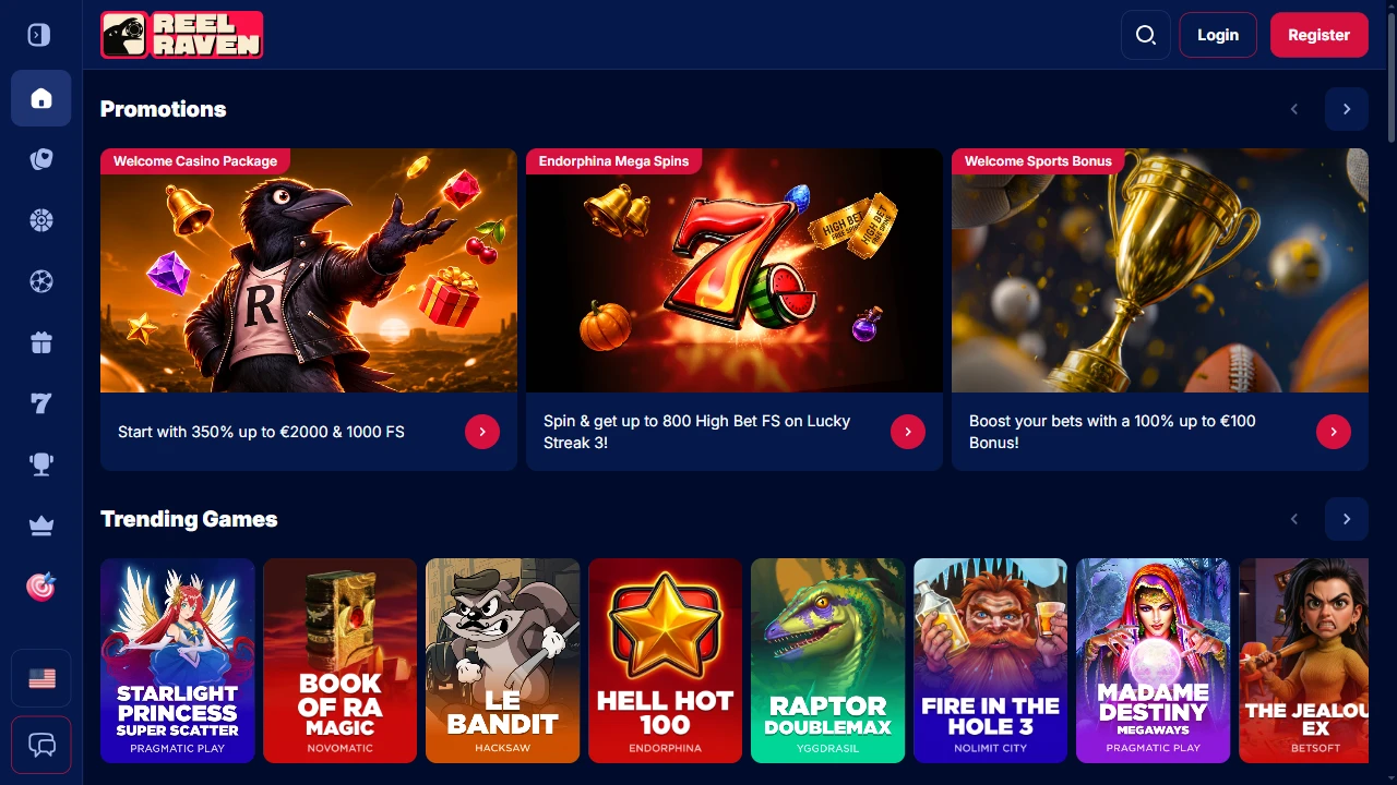 Kader 1: homepage / hero van het casino