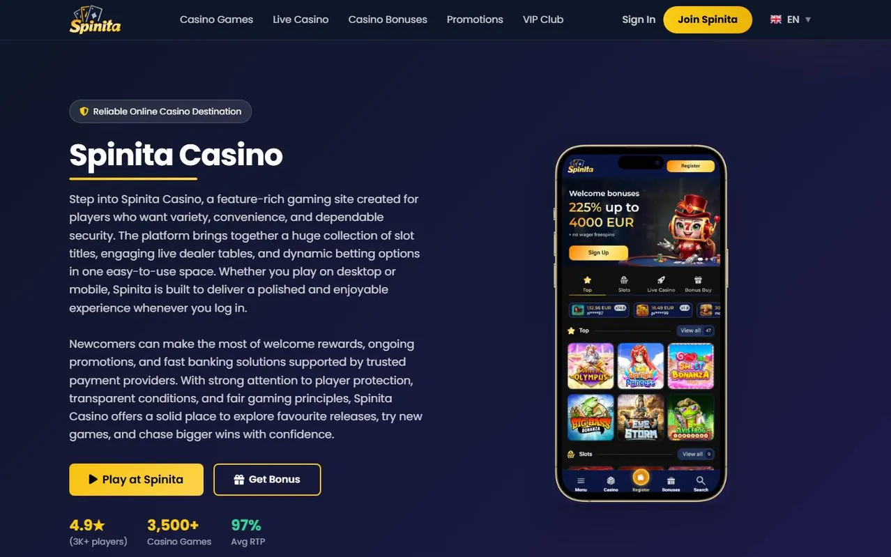 Kader 1: homepage / hero van het casino