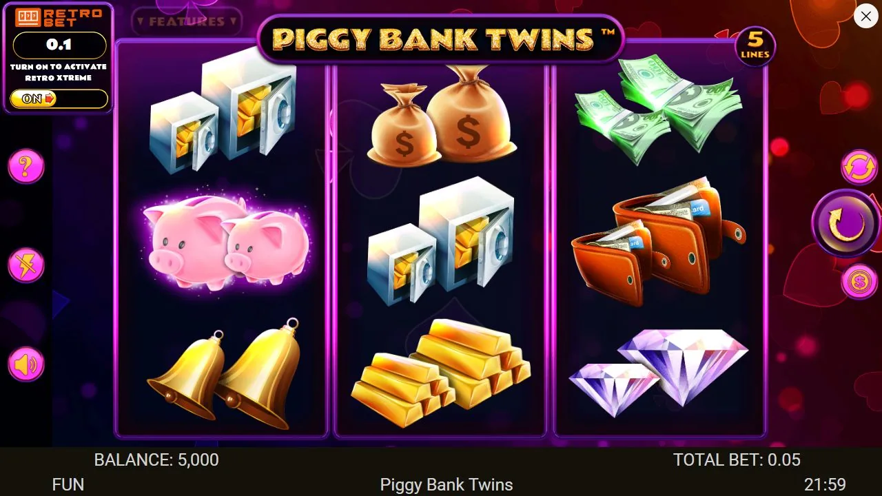 Schermbeeld uit de demosessie van Piggy Bank Twins