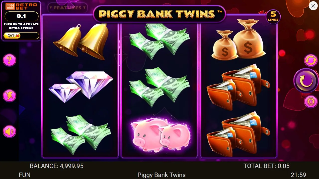Schermbeeld uit de demosessie van Piggy Bank Twins