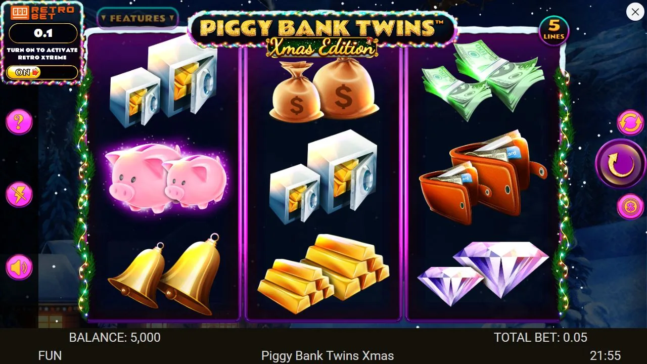 Schermbeeld uit de demosessie van Piggy Bank Twins Xmas