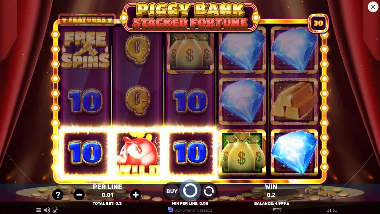 Schermbeeld uit de demosessie van Piggy Bank Stacked Fortune