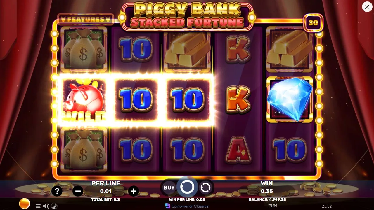 Schermbeeld uit de demosessie van Piggy Bank Stacked Fortune
