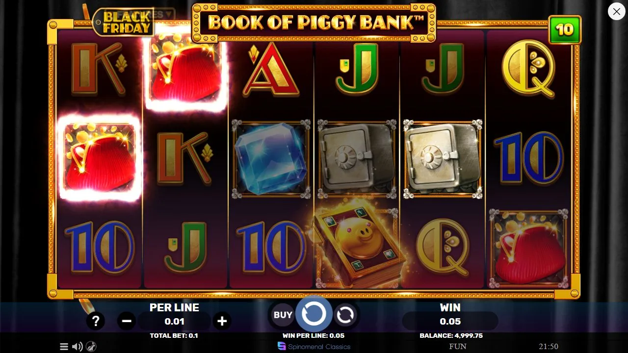Schermbeeld uit de demosessie van Book of Piggy Bank - Black Friday