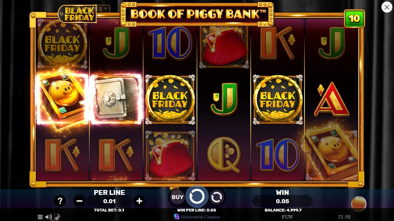 Schermbeeld uit de demosessie van Book of Piggy Bank - Black Friday