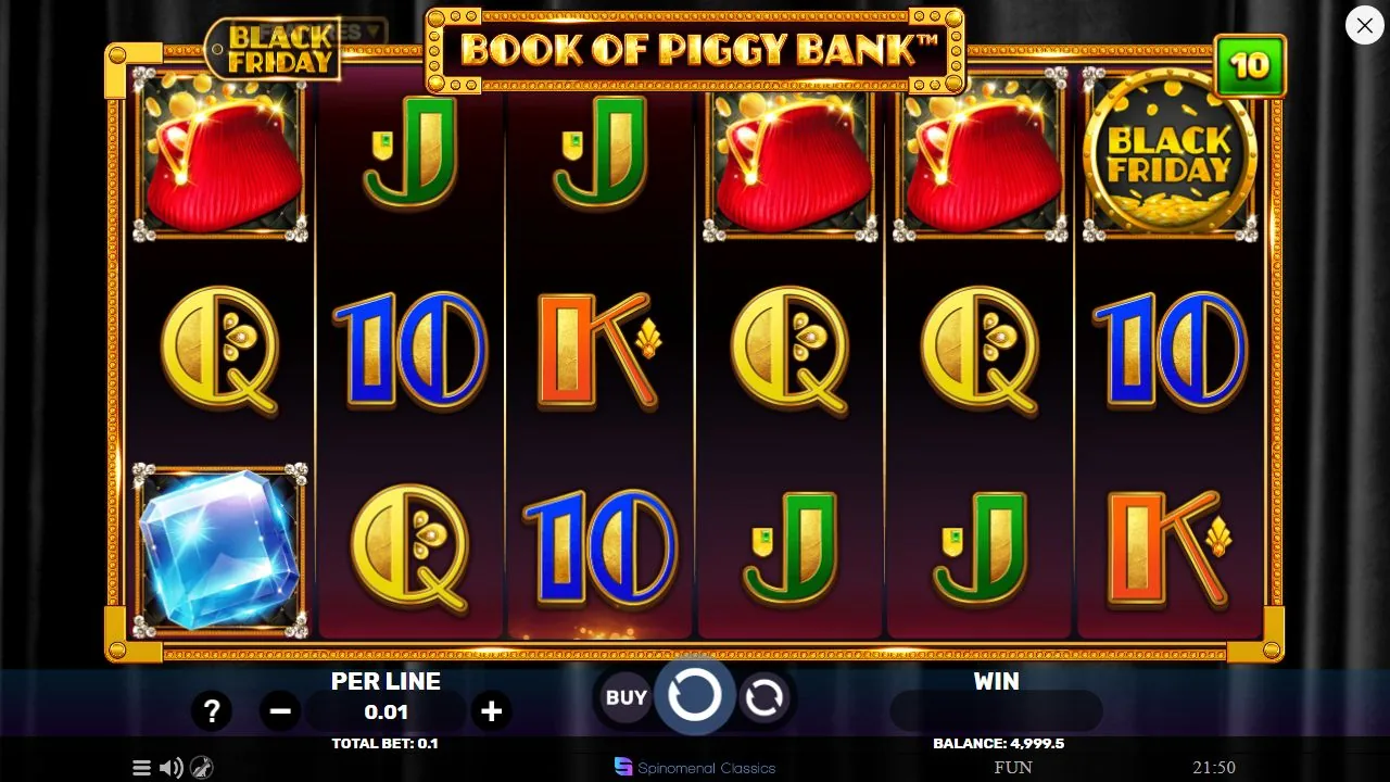 Schermbeeld uit de demosessie van Book of Piggy Bank - Black Friday
