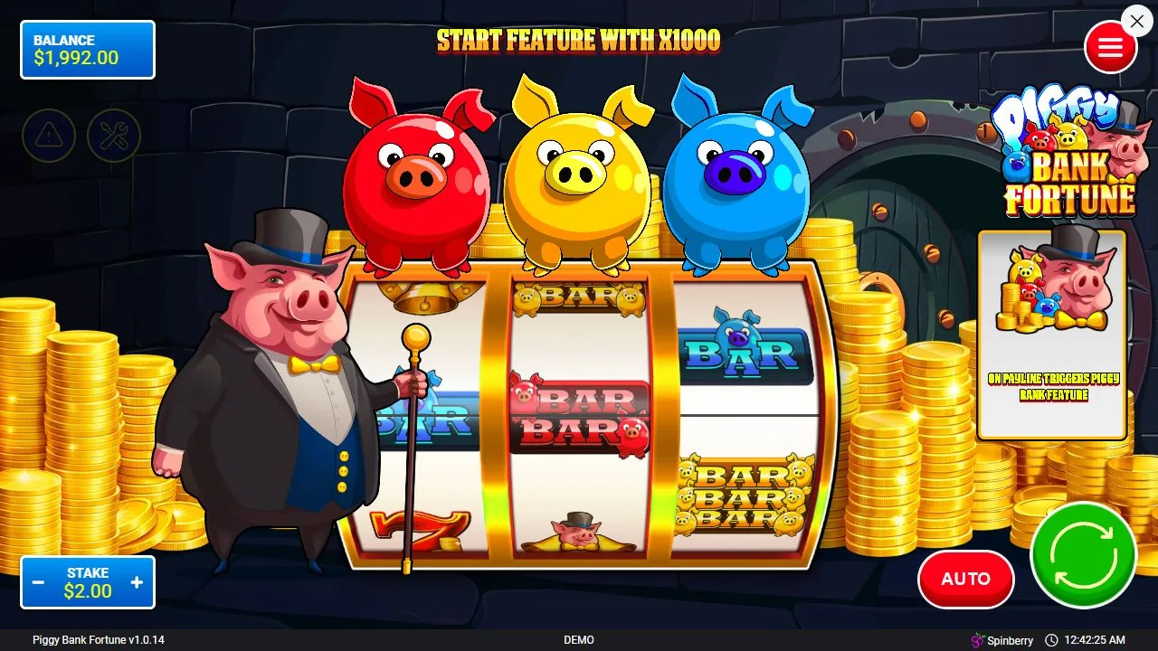 Schermbeeld uit de demosessie van Piggy Bank Fortune