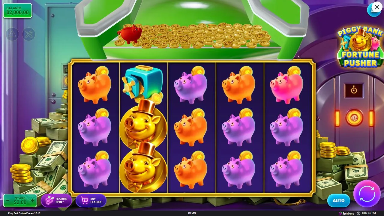 Schermbeeld uit de demosessie van Piggy Bank Fortune Pusher