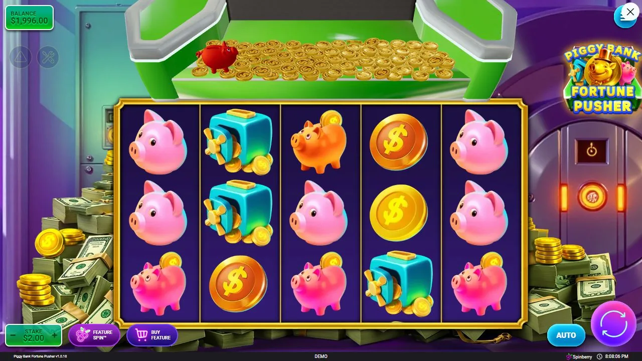 Schermbeeld uit de demosessie van Piggy Bank Fortune Pusher