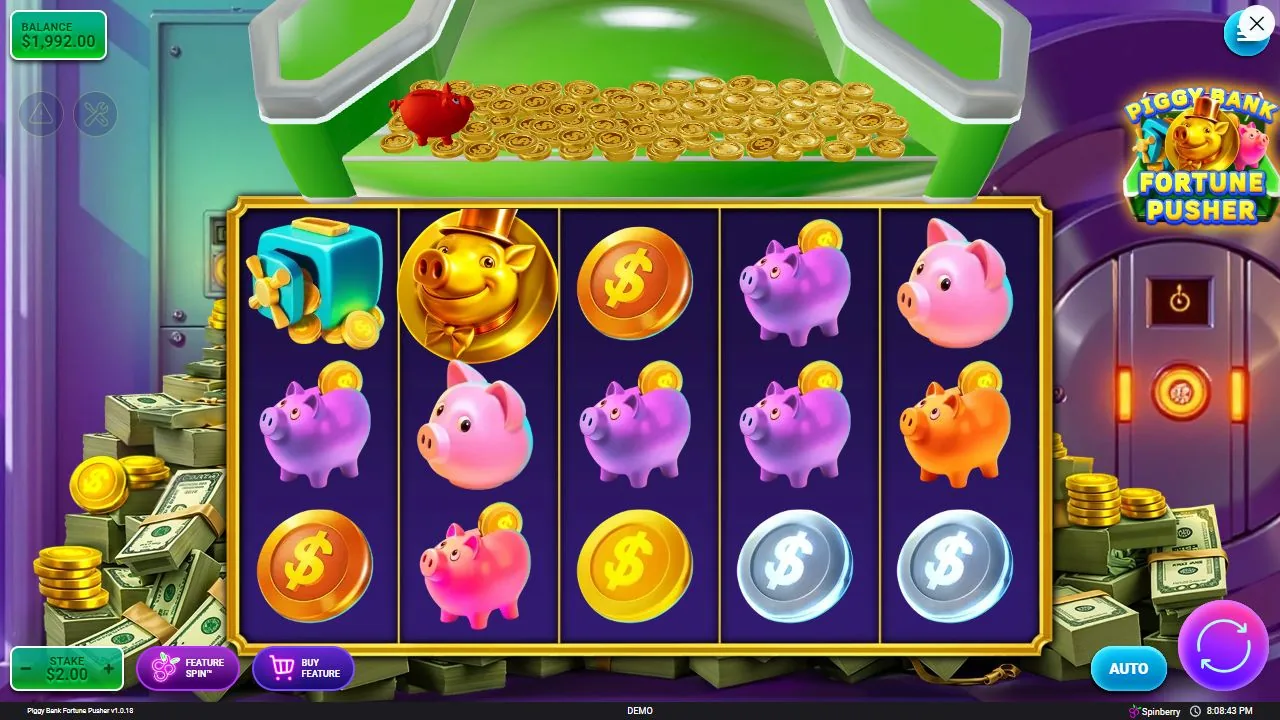 Schermbeeld uit de demosessie van Piggy Bank Fortune Pusher