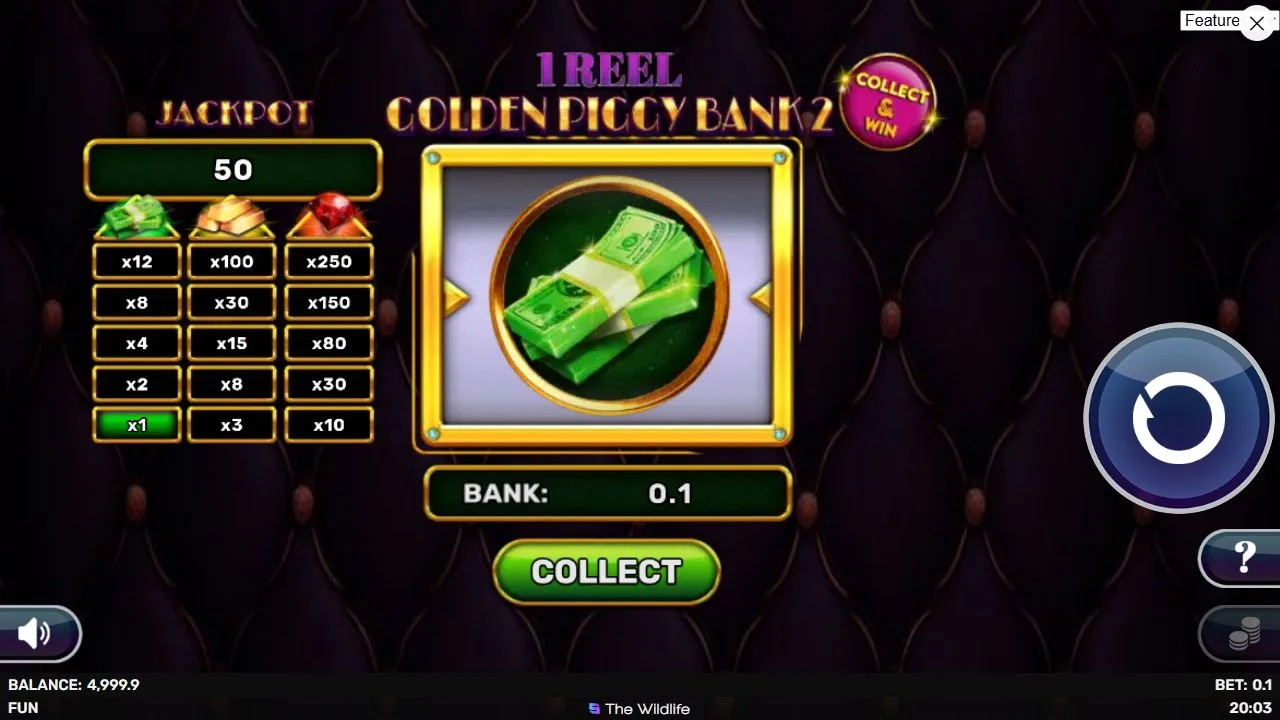Schermbeeld uit de demosessie van 1 Reel Golden Piggy Bank 2