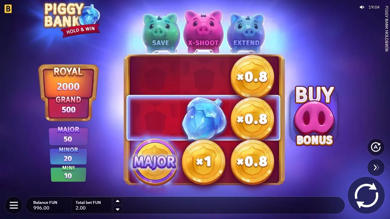 Schermbeeld uit de demosessie van Piggy Bank Hold & Win