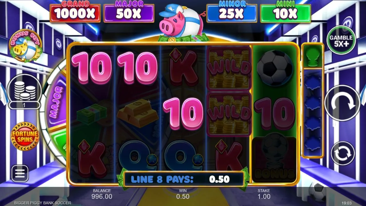 Schermbeeld uit de demosessie van Bigger Piggy Bank Soccer