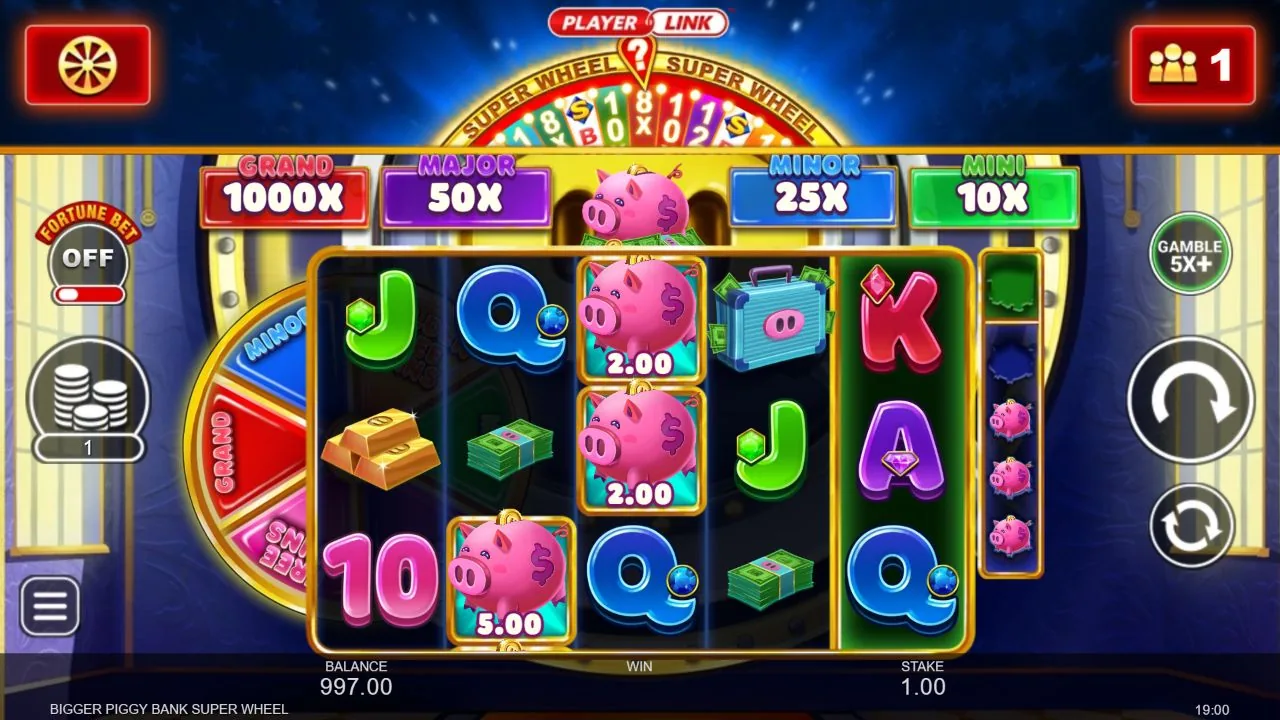 Schermbeeld uit de demosessie van Bigger Piggy Bank Super Wheel